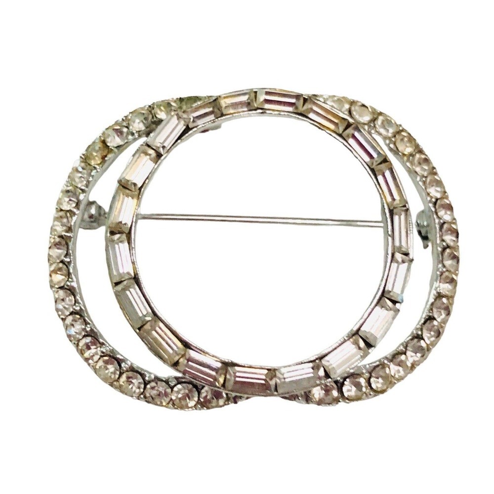 Pell Sparkling Rhinestone Crystal Triple Circle Eternity Brooch Pin Mid Century